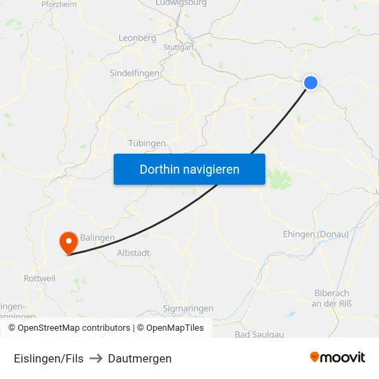 Eislingen/Fils to Dautmergen map