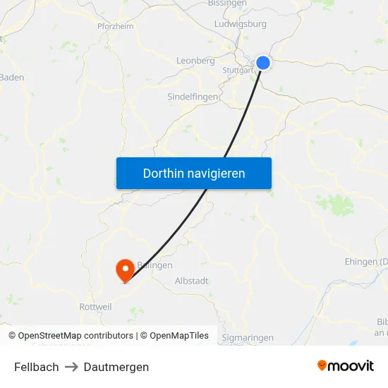 Fellbach to Dautmergen map