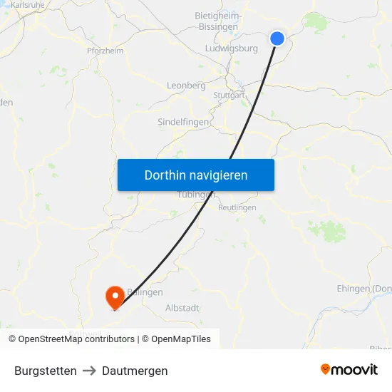 Burgstetten to Dautmergen map