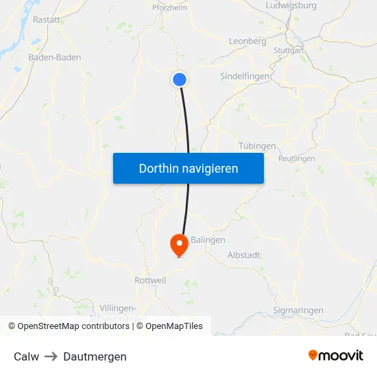 Calw to Dautmergen map