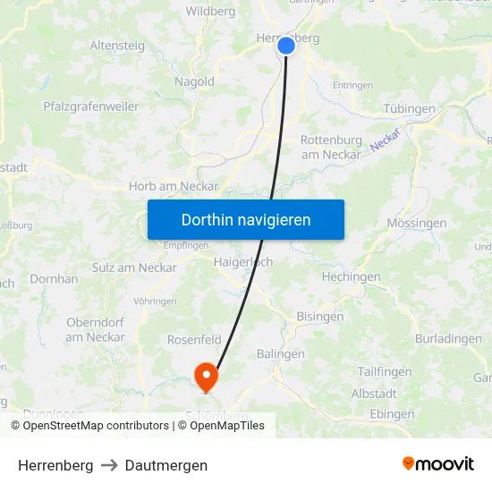 Herrenberg to Dautmergen map