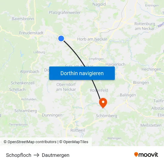 Schopfloch to Dautmergen map