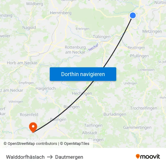 Walddorfhäslach to Dautmergen map