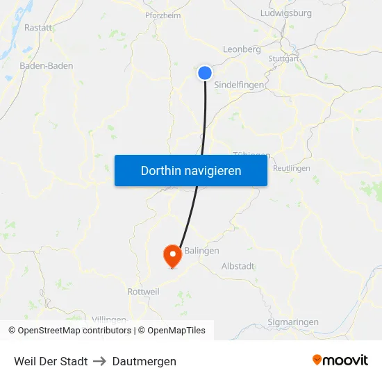 Weil Der Stadt to Dautmergen map
