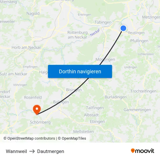 Wannweil to Dautmergen map