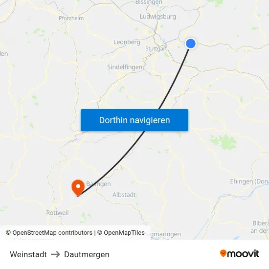 Weinstadt to Dautmergen map