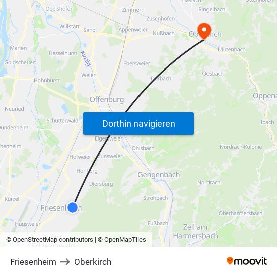 Friesenheim to Oberkirch map