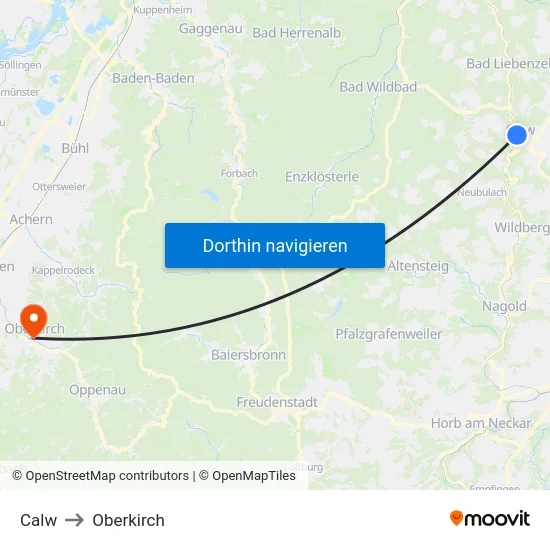 Calw to Oberkirch map