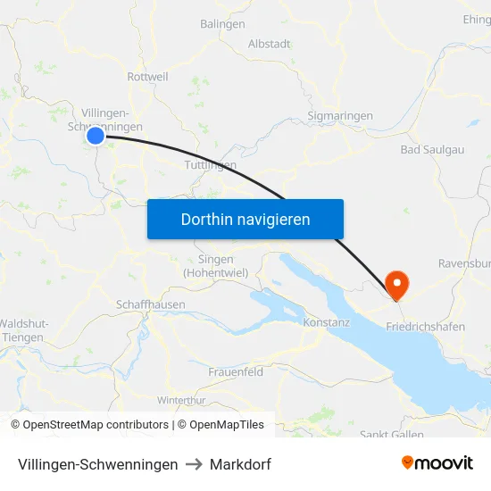 Villingen-Schwenningen to Markdorf map