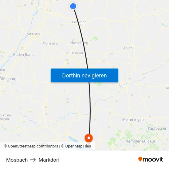 Mosbach to Markdorf map