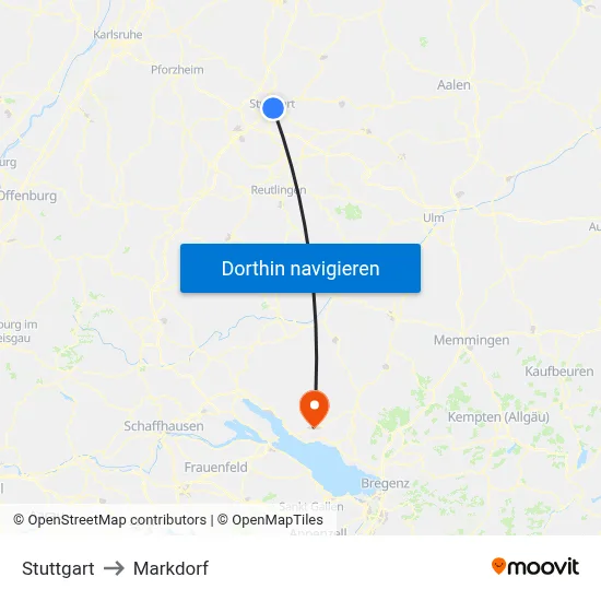 Stuttgart to Markdorf map