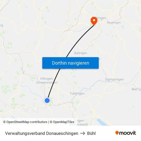 Verwaltungsverband Donaueschingen to Bühl map