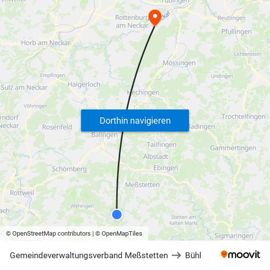 Gemeindeverwaltungsverband Meßstetten to Bühl map