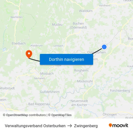 Verwaltungsverband Osterburken to Zwingenberg map