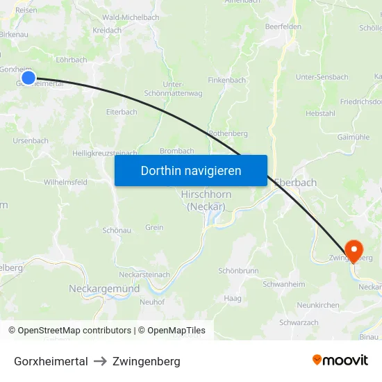 Gorxheimertal to Zwingenberg map