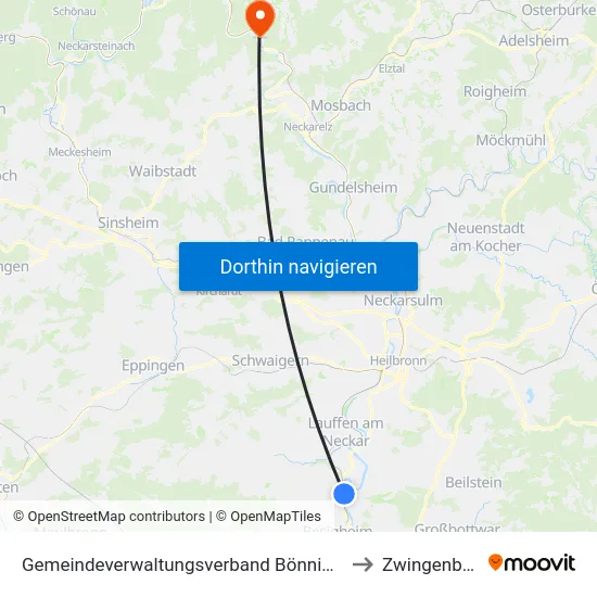 Gemeindeverwaltungsverband Bönnigheim to Zwingenberg map