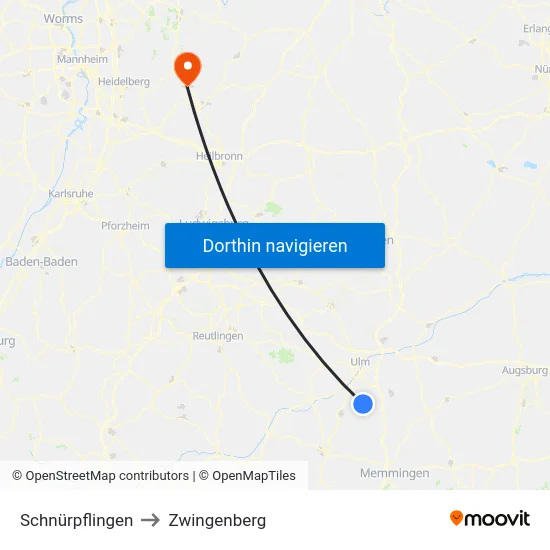 Schnürpflingen to Zwingenberg map