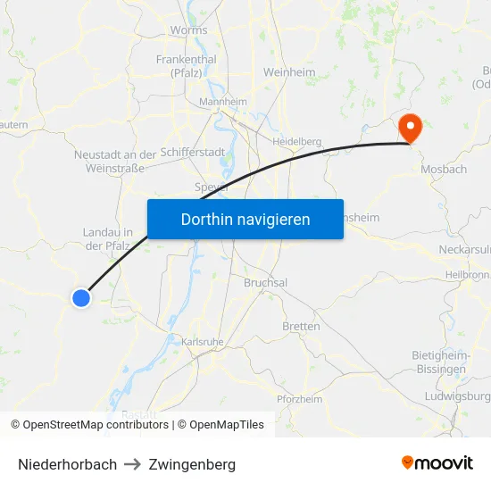 Niederhorbach to Zwingenberg map