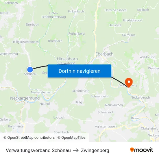 Verwaltungsverband Schönau to Zwingenberg map