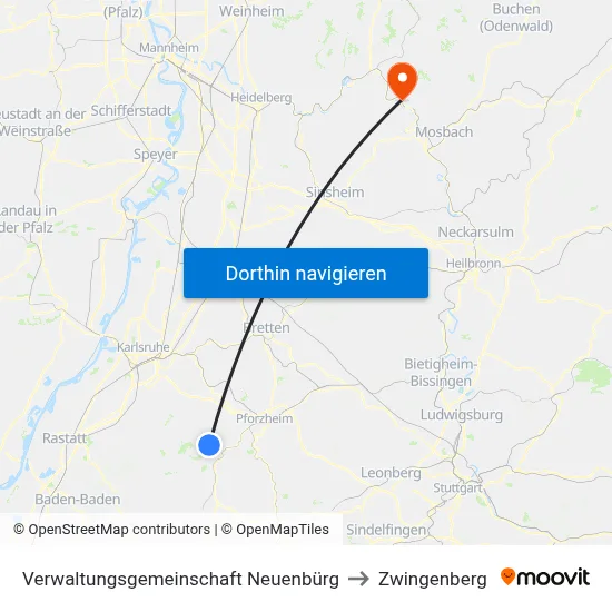 Verwaltungsgemeinschaft Neuenbürg to Zwingenberg map