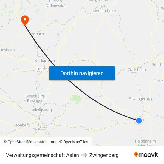 Verwaltungsgemeinschaft Aalen to Zwingenberg map