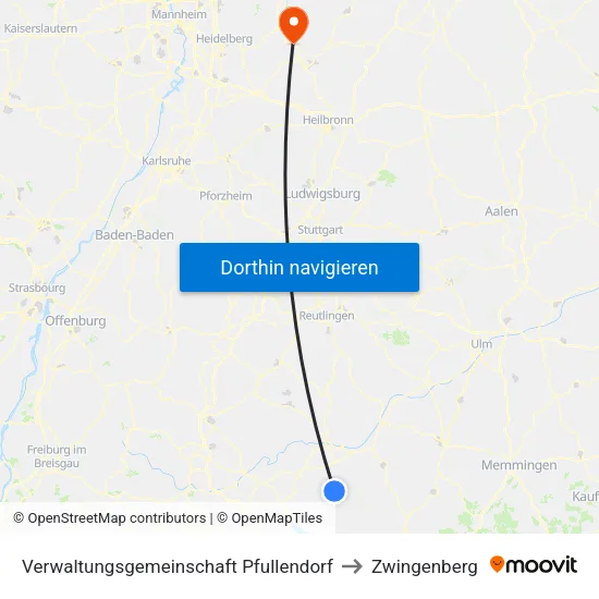 Verwaltungsgemeinschaft Pfullendorf to Zwingenberg map