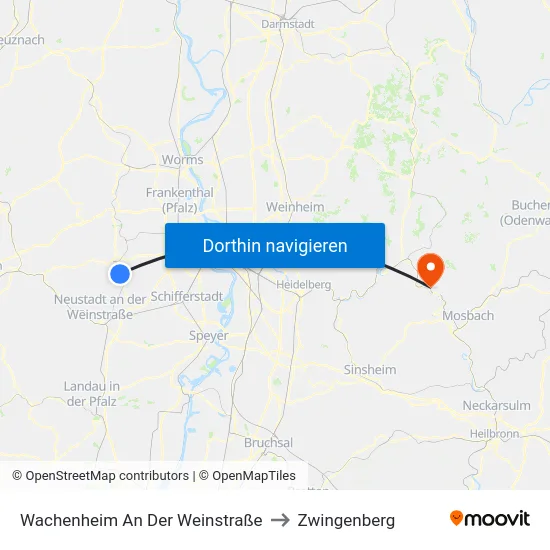 Wachenheim An Der Weinstraße to Zwingenberg map