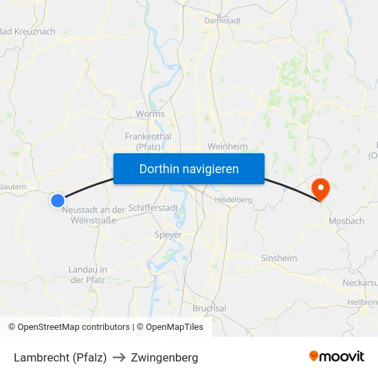 Lambrecht (Pfalz) to Zwingenberg map