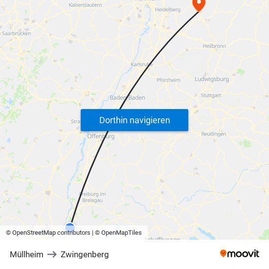 Müllheim to Zwingenberg map