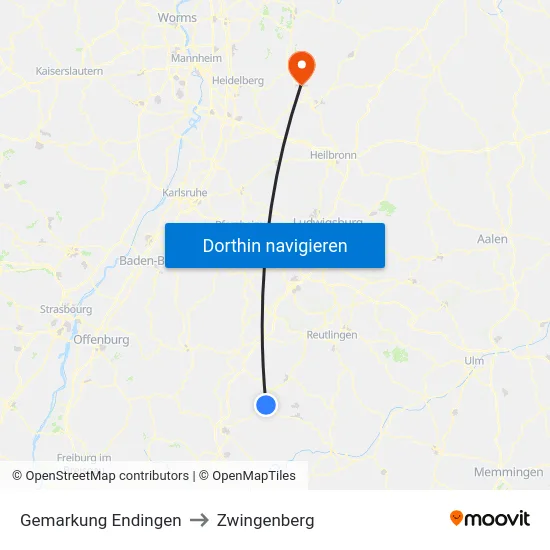 Gemarkung Endingen to Zwingenberg map