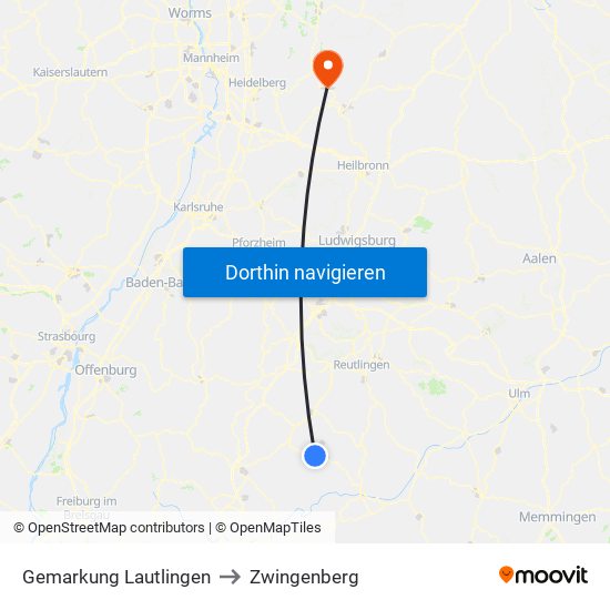 Gemarkung Lautlingen to Zwingenberg map