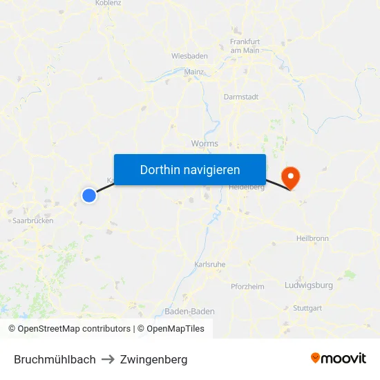 Bruchmühlbach to Zwingenberg map