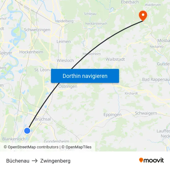 Büchenau to Zwingenberg map