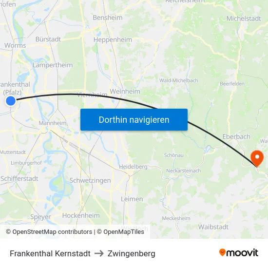 Frankenthal Kernstadt to Zwingenberg map