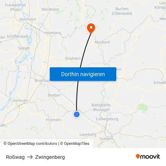 Roßwag to Zwingenberg map