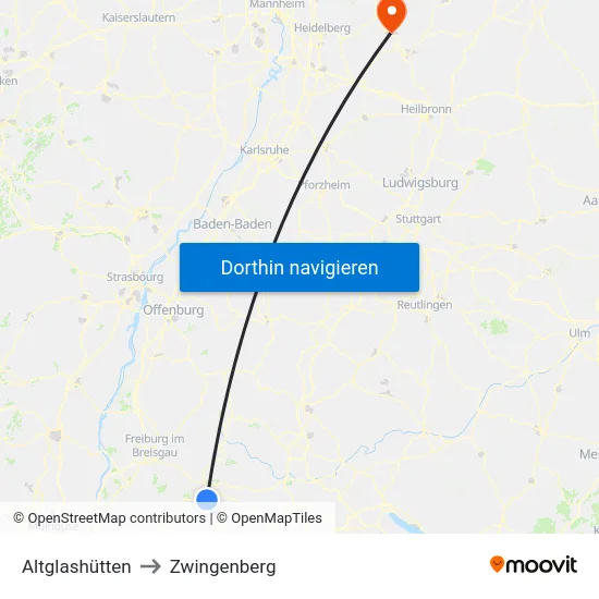 Altglashütten to Zwingenberg map