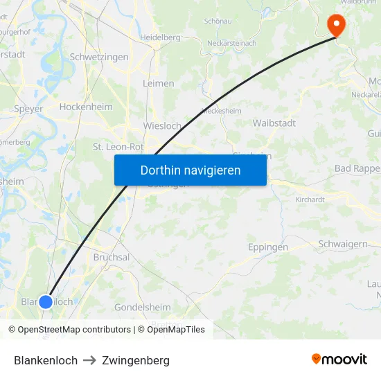Blankenloch to Zwingenberg map