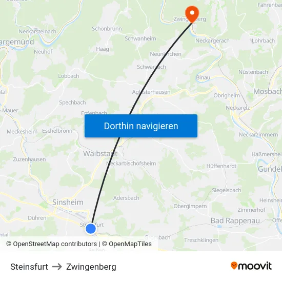 Steinsfurt to Zwingenberg map