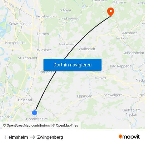 Helmsheim to Zwingenberg map