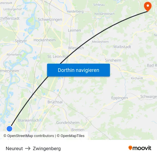 Neureut to Zwingenberg map