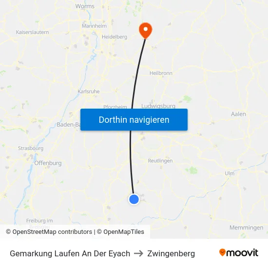 Gemarkung Laufen An Der Eyach to Zwingenberg map