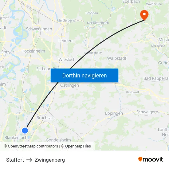 Staffort to Zwingenberg map