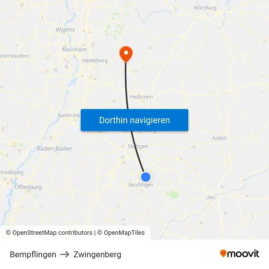 Bempflingen to Zwingenberg map