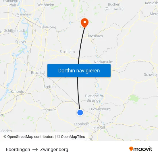 Eberdingen to Zwingenberg map