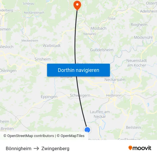 Bönnigheim to Zwingenberg map