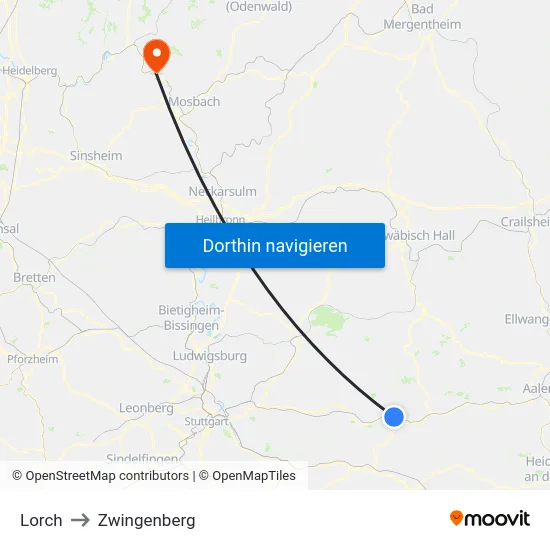 Lorch to Zwingenberg map