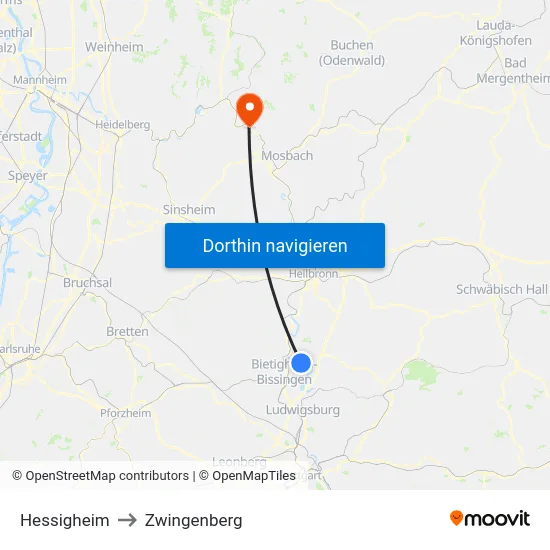 Hessigheim to Zwingenberg map