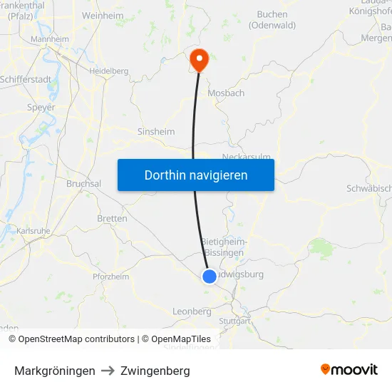 Markgröningen to Zwingenberg map