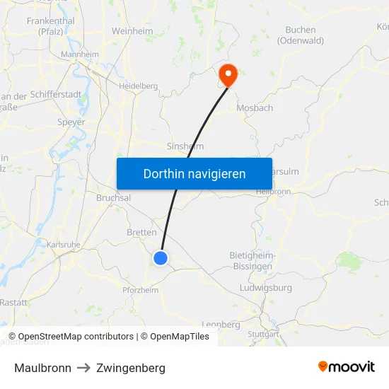 Maulbronn to Zwingenberg map