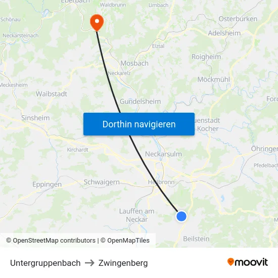 Untergruppenbach to Zwingenberg map